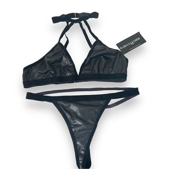 NWT OH LA LA CHERI NORDSTROM FAUX LEATHER STRAPPY SET S/M - Picture 1 of 6